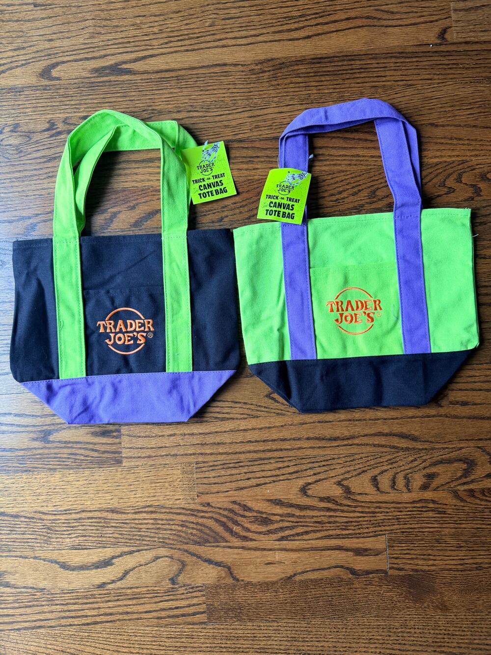 New Trader Joe’s Trick or Treat Halloween Canvas Mini Tote Bag Set of 2 NWT